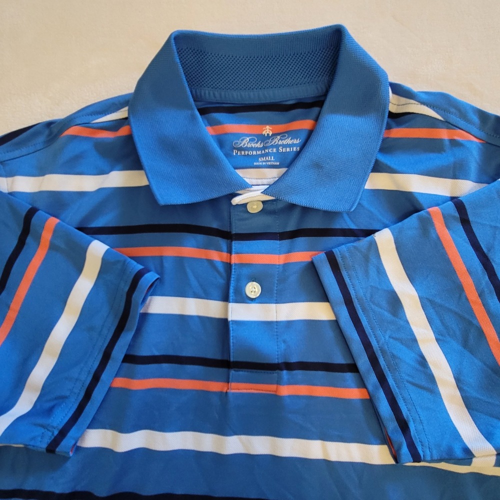 Brooks Brothers Performance Series Polo Shirt Mens‎ Small Blue Striped Golf Top